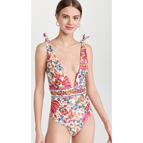 💕FARM RIO💕 Spring Bananas One Piece Swimsuit ~ Spring Bananas Print XS NWT - Picture 2 of 16